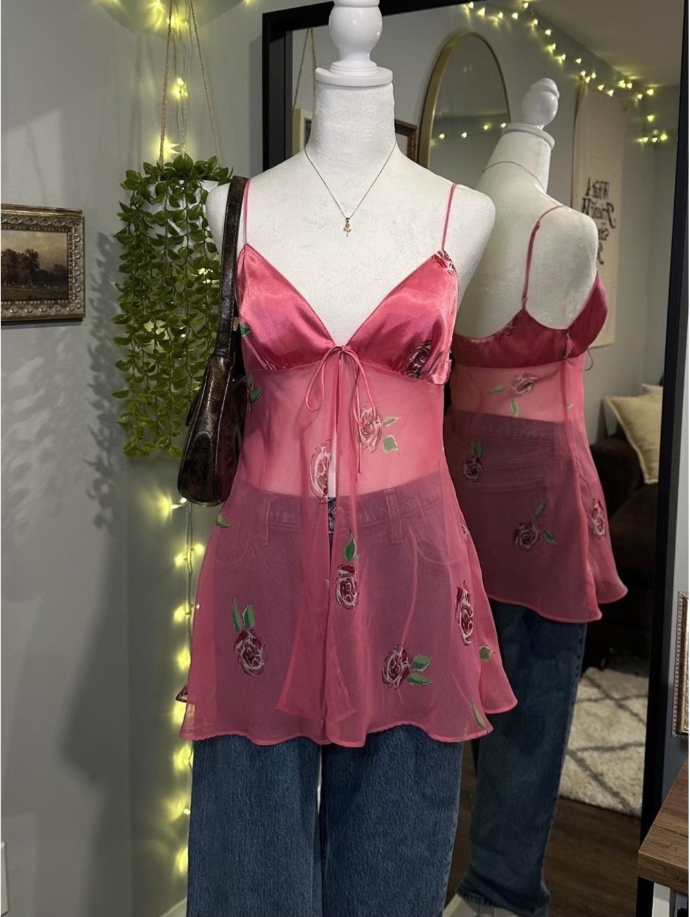 Y2K Pink Floral Sheer Babydoll Top 🌹